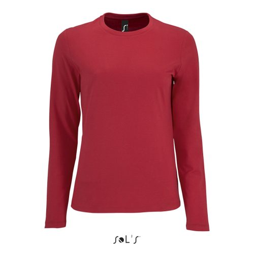 Női IMPERIAL hosszú ujjú környakas pamut póló, SOL'S SO02075, Red-XL