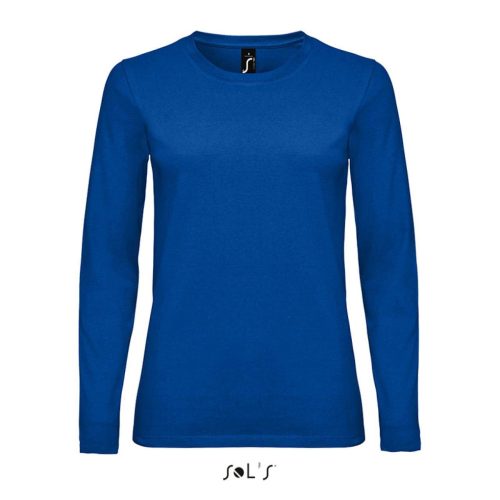 Női IMPERIAL hosszú ujjú környakas pamut póló, SOL'S SO02075, Royal Blue-2XL