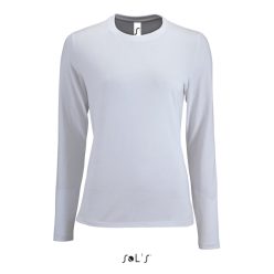   Női IMPERIAL hosszú ujjú környakas pamut póló, SOL'S SO02075, White-S