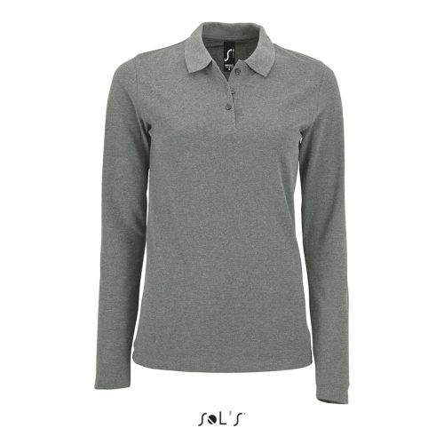 Női PERFECT hosszú ujjú galléros piké póló, SOL'S SO02083, Grey Melange-2XL