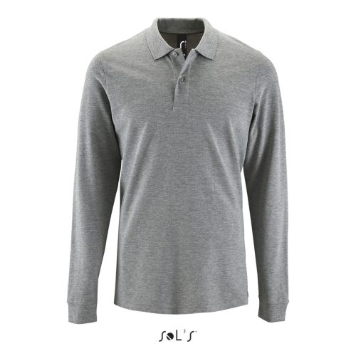 Férfi PERFECT hosszú ujjú galléros piké póló, SOL'S SO02087, Grey Melange-XL