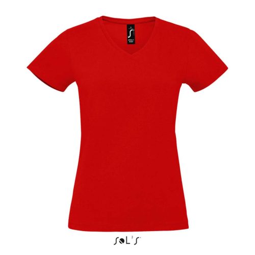 Női MPERIAL V-nyakú rövid ujjú póló, SOL'S SO02941, Red-XL