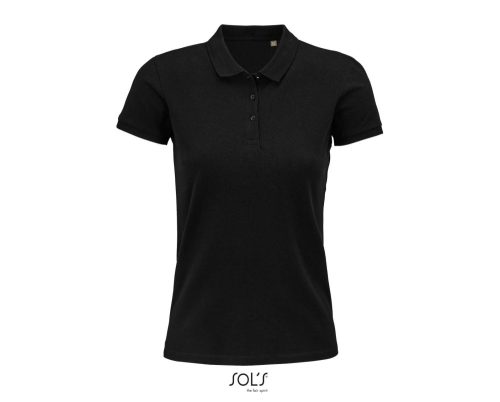 Női PLANET organikus rövid ujjú galléros póló, SOL'S SO03575, Black-2XL