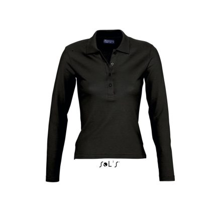 Női PODIUM hosszú ujjú galléros pamut póló, SOL'S SO11317, Black-XL