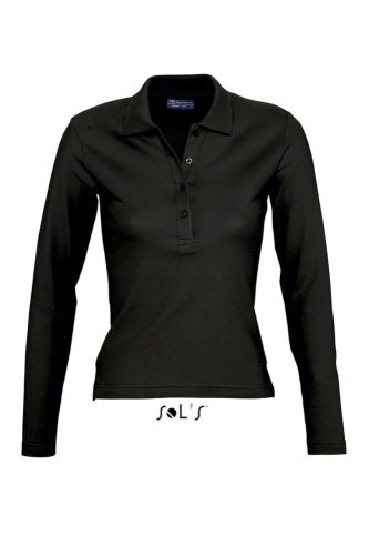 Női PODIUM hosszú ujjú galléros pamut póló, SOL'S SO11317, Black-XL