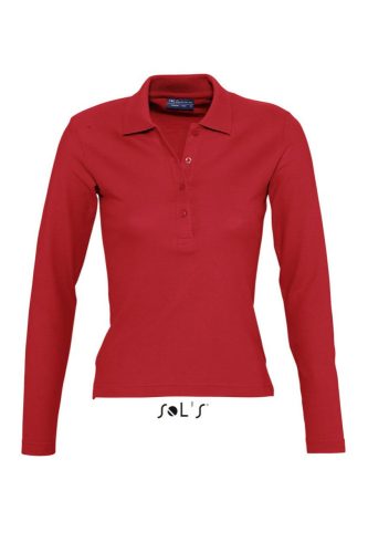 Női PODIUM hosszú ujjú galléros pamut póló, SOL'S SO11317, Red-XL