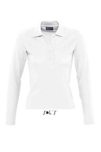 Női PODIUM hosszú ujjú galléros pamut póló, SOL'S SO11317, White-XL