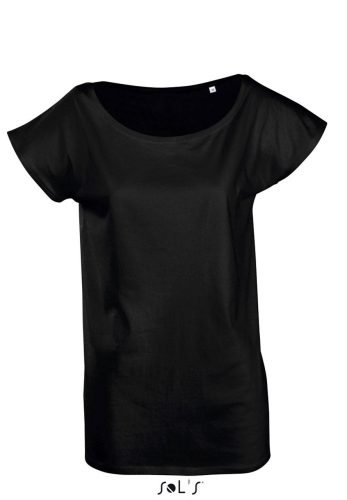 Női MARYLIN rövid ujjú csónak nyakú hosszított póló, SOL'S SO11398, Deep Black-XL