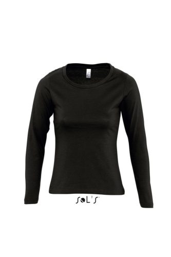 Női MAJESTIC környakas hosszú ujjú pamut póló, SOL'S SO11425, Deep Black-XL