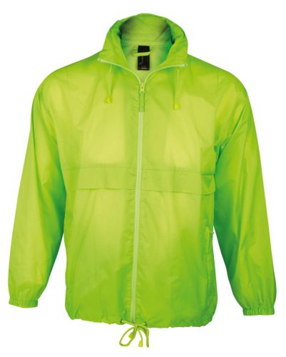 Uniszex vízálló, kapucnis széldzseki, SOL'S SO32000, Neon Lime-XL