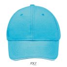 Uniszex vastag 6 paneles pamut baseball sapka, SOL'S SO88100, Turquoise/White-U