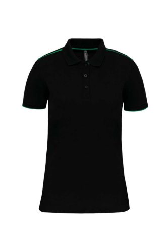 WK271 rövid ujjú Női galléros póló, kontrasztos diszítésekkel Designed To Work, Black/Kelly Green-2XL