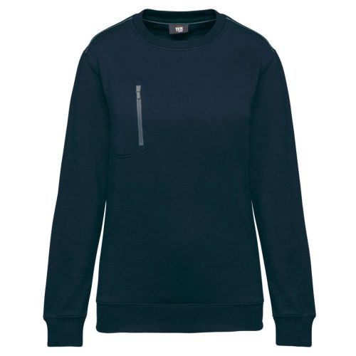 WK403 mellzsebes környakas unisex pulóver, kontrasztos díszítéssel Designed To Work, Navy/Silver-XL