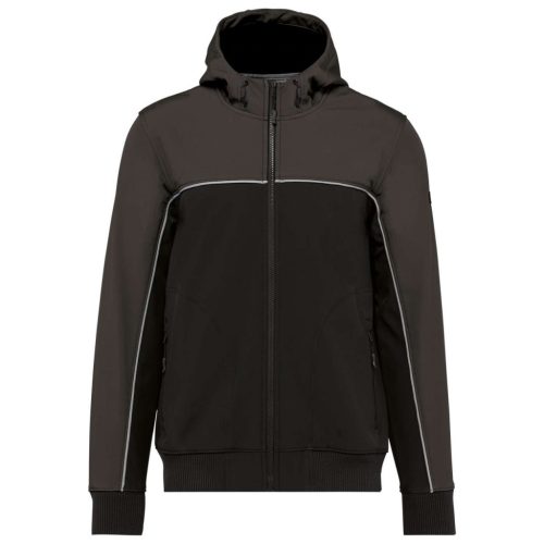 WK450 kétszínű három rétegű, kapucnis softshell dzseki Designed To Work, Black/Dark Grey-L